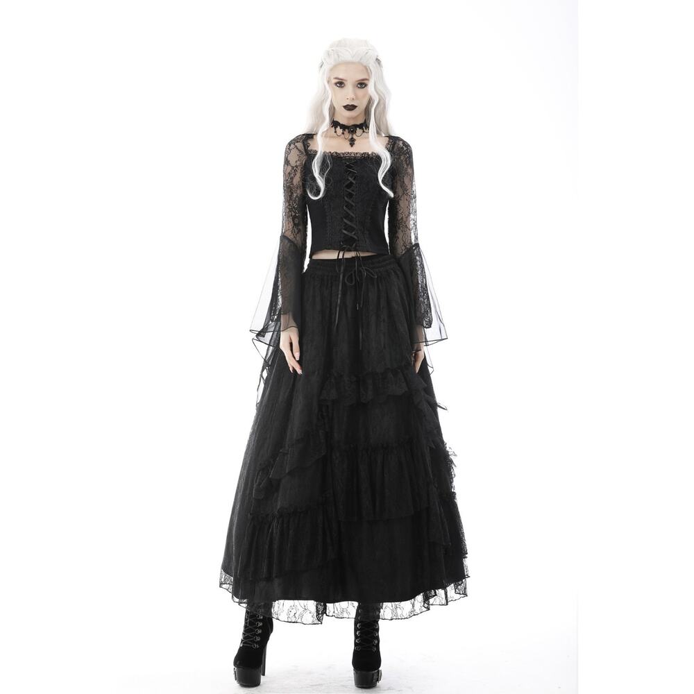 Dark in Love Gothic Victorian Vampire Vkei Black Lace & Ruffle Skirt XS-XL - Picture 10 of 14
